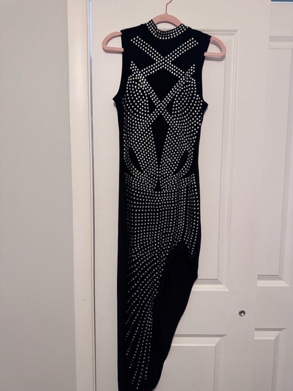 Haute Monde Black Asymmetrical Studded Evening Dress